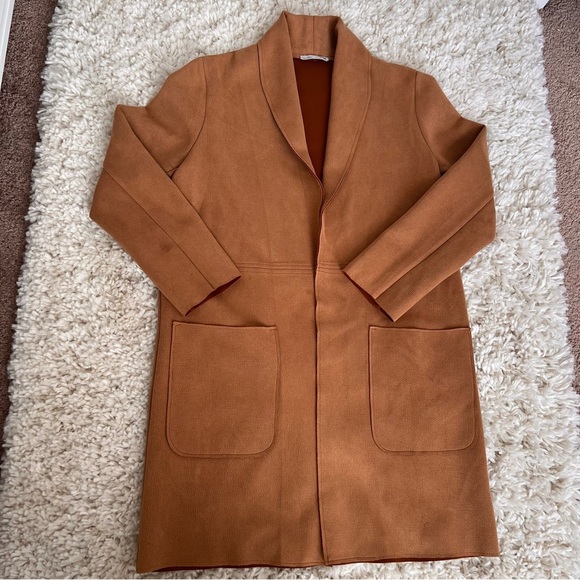 Zara Brown/Camel Faux Suede Longline Coat - Picture 5 of 12